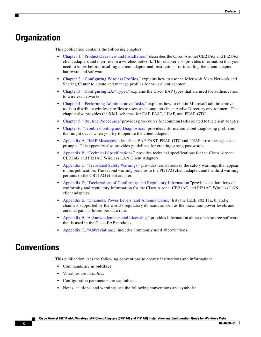 Cisco Systems PI21AG, CB21AG manual Organization, Conventions 
