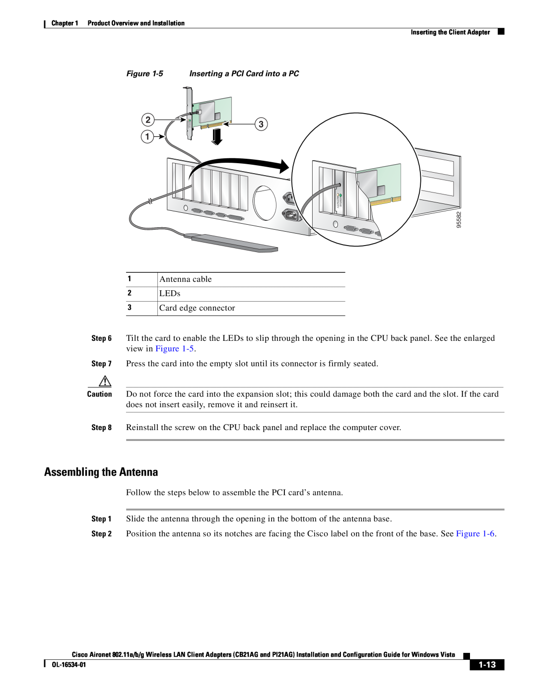 Cisco Systems CB21AG, PI21AG manual Assembling the Antenna, 1-13 