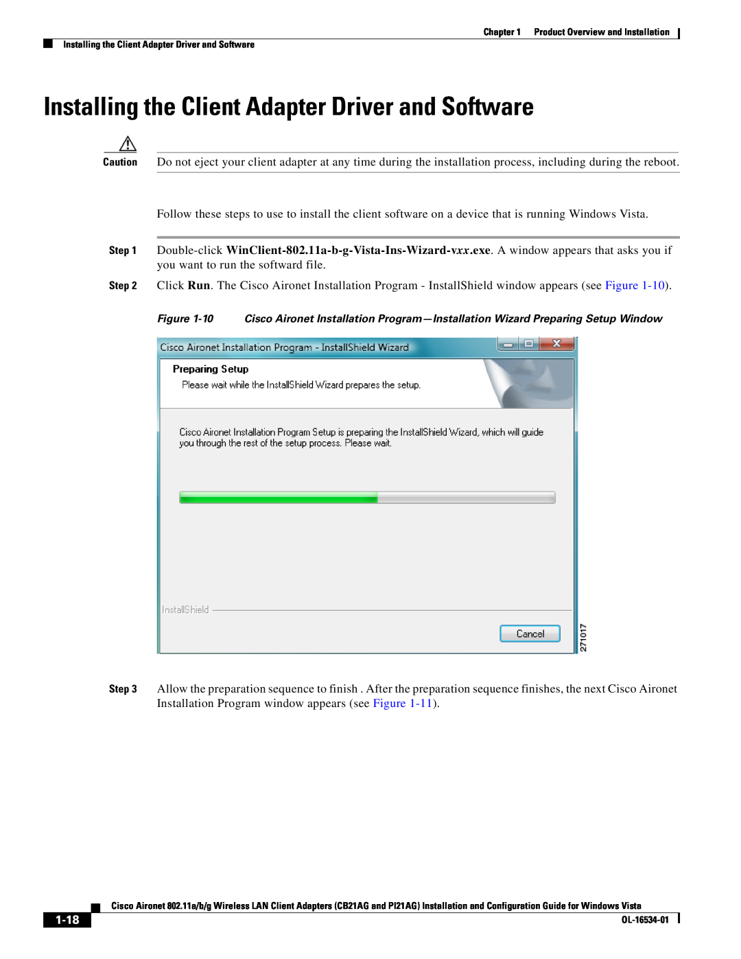 Cisco Systems PI21AG, CB21AG manual Installing the Client Adapter Driver and Software, 1-18 