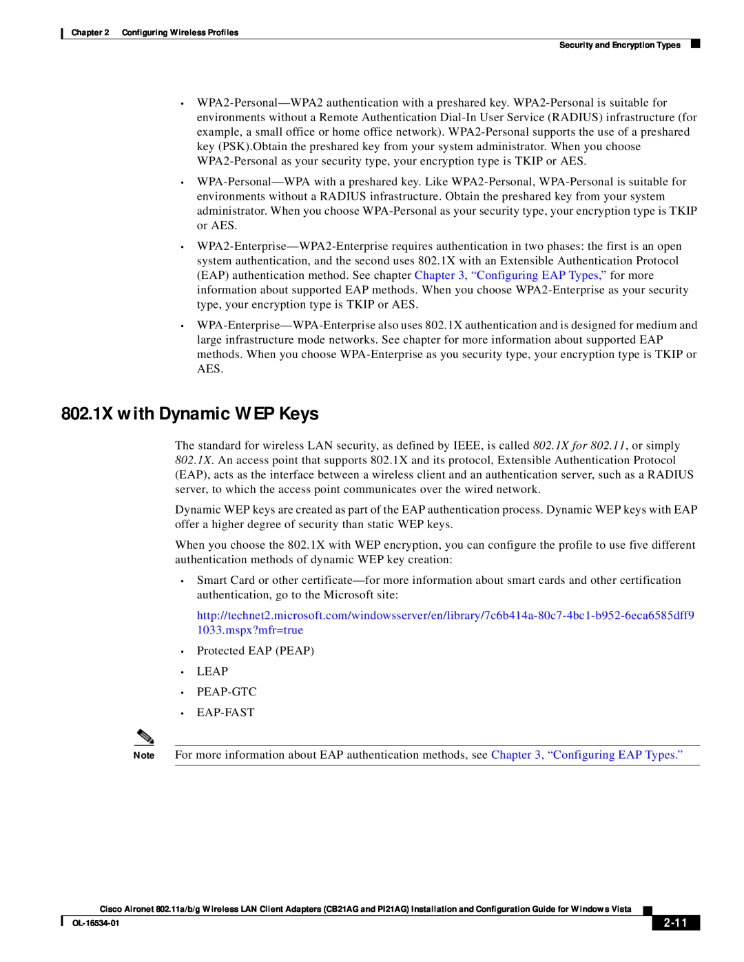 Cisco Systems CB21AG, PI21AG manual 802.1X with Dynamic WEP Keys, 2-11 
