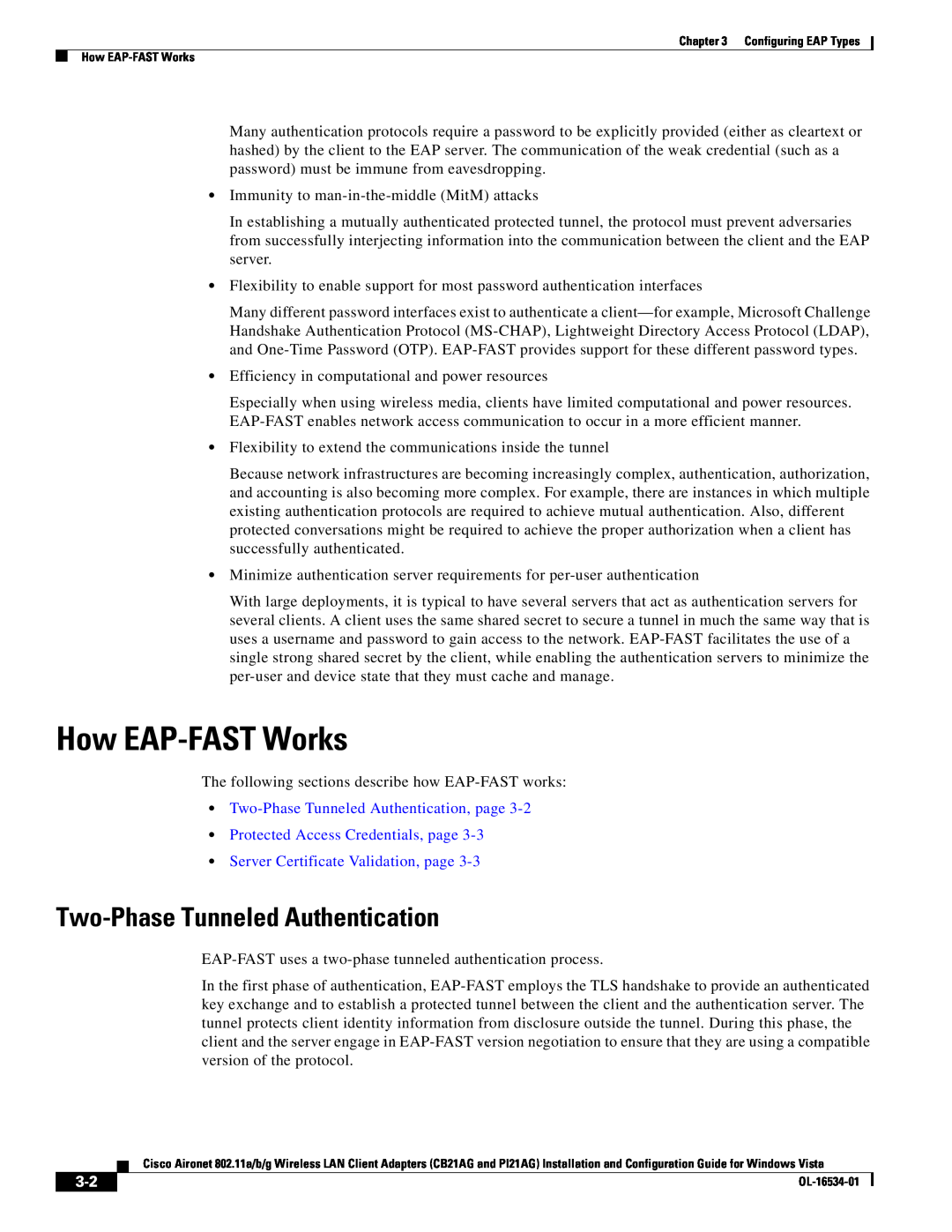 Cisco Systems PI21AG How EAP-FAST Works, Two-Phase Tunneled Authentication, page, Protected Access Credentials, page 
