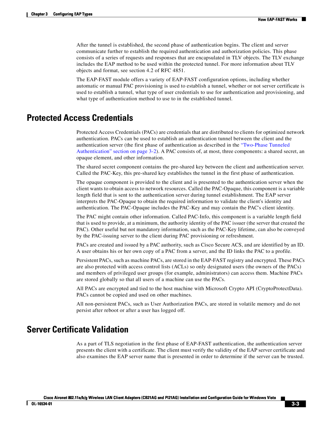 Cisco Systems CB21AG, PI21AG manual Protected Access Credentials, Server Certificate Validation 