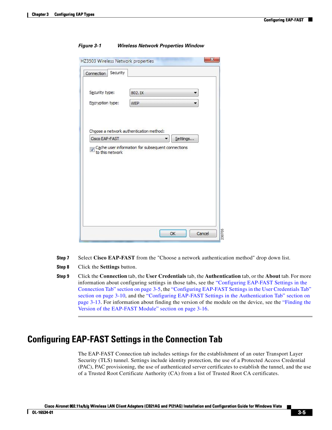 Cisco Systems CB21AG, PI21AG manual Configuring EAP-FAST Settings in the Connection Tab 