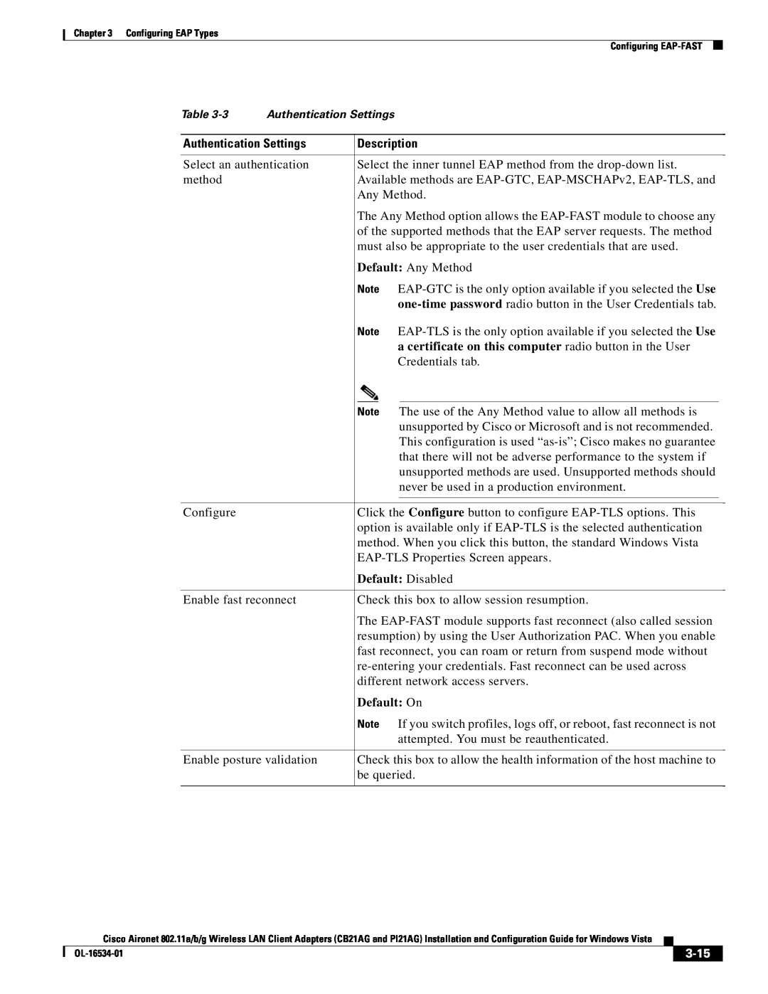 Cisco Systems CB21AG, PI21AG a certificate on this computer radio button in the User, Default Disabled, 3-15, Default On 