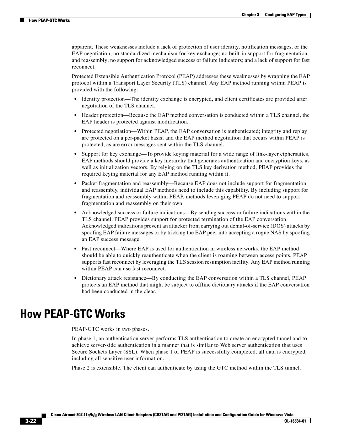 Cisco Systems PI21AG, CB21AG manual How PEAP-GTC Works, 3-22 