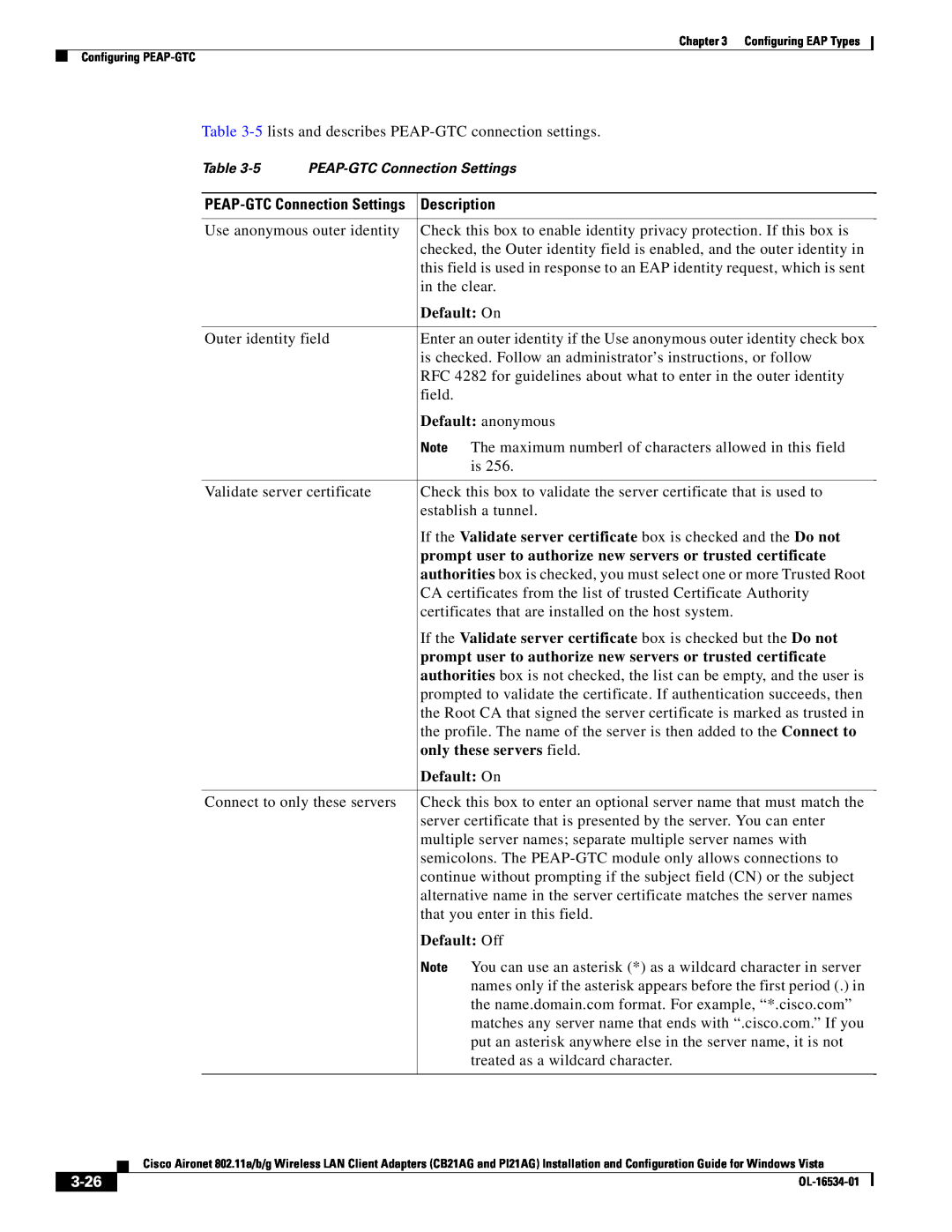 Cisco Systems PI21AG Default anonymous, If the Validate server certificate box is checked and the Do not, 3-26, Default On 