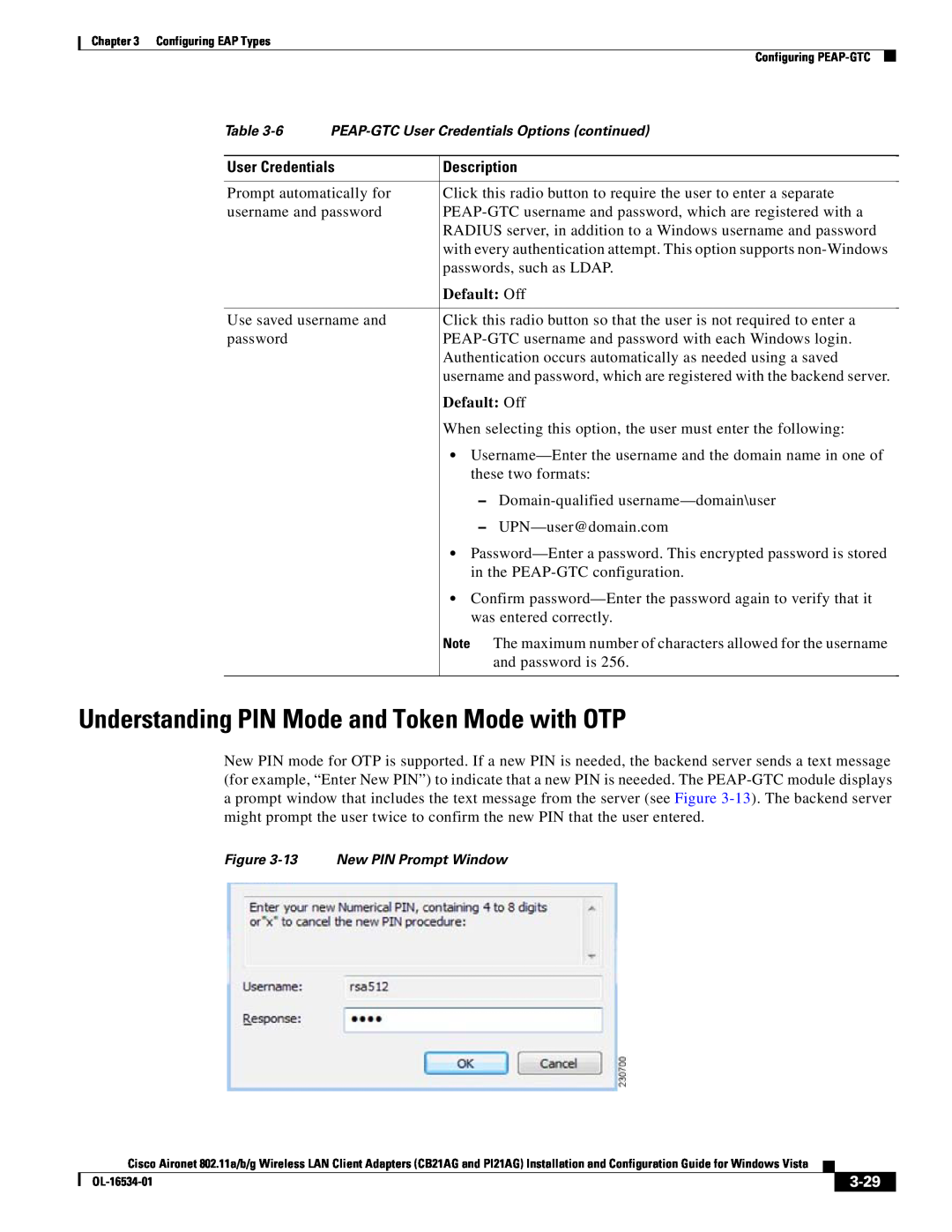 Cisco Systems CB21AG, PI21AG 3-29, Understanding PIN Mode and Token Mode with OTP, Default Off, 13 New PIN Prompt Window 