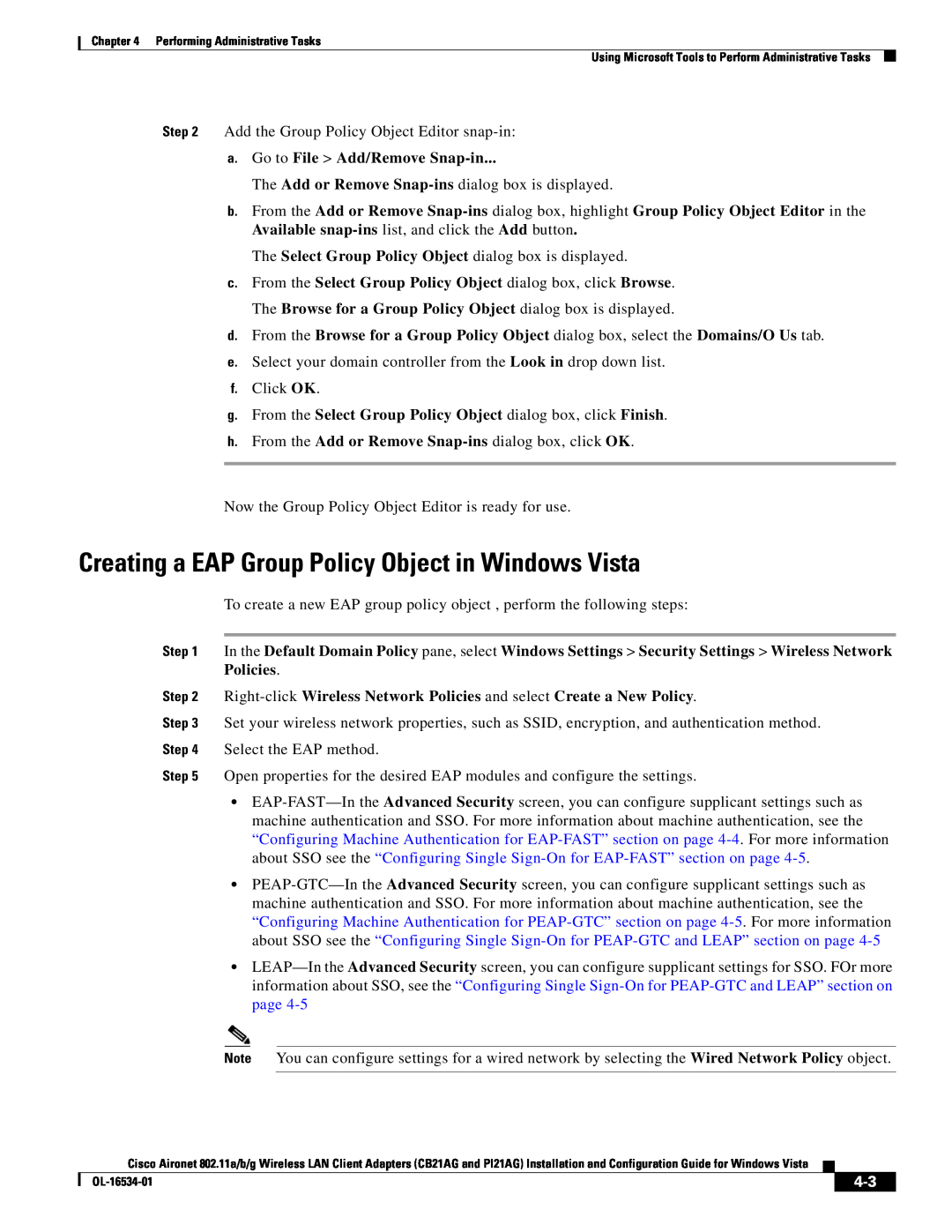 Cisco Systems CB21AG, PI21AG manual Creating a EAP Group Policy Object in Windows Vista, a. Go to File Add/Remove Snap-in 