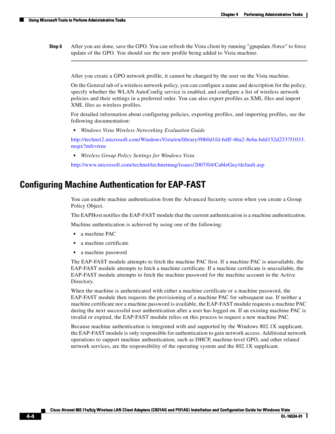 Cisco Systems PI21AG, CB21AG manual Configuring Machine Authentication for EAP-FAST 