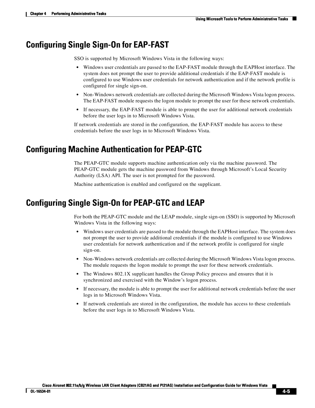 Cisco Systems CB21AG, PI21AG manual Configuring Single Sign-On for EAP-FAST, Configuring Machine Authentication for PEAP-GTC 