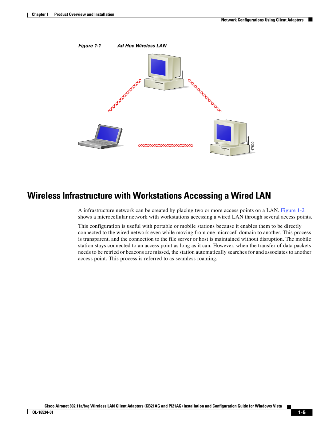 Cisco Systems CB21AG, PI21AG manual Wireless Infrastructure with Workstations Accessing a Wired LAN, 1 Ad Hoc Wireless LAN 