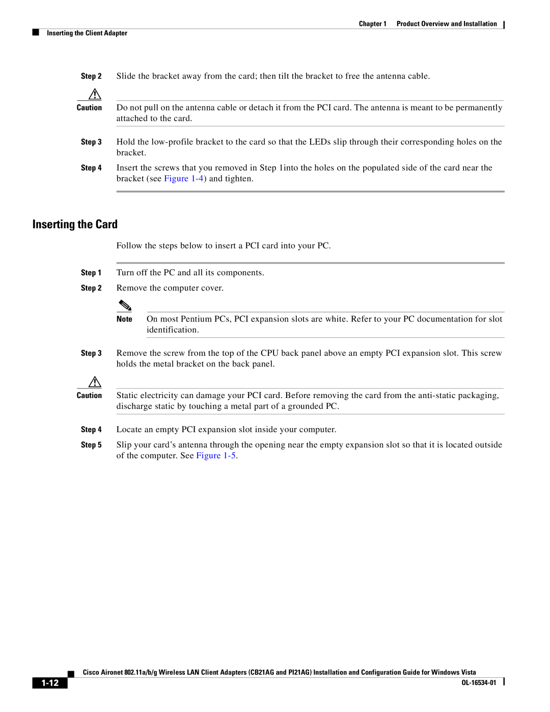 Cisco Systems PI21AG, CB21AG manual Inserting the Card 