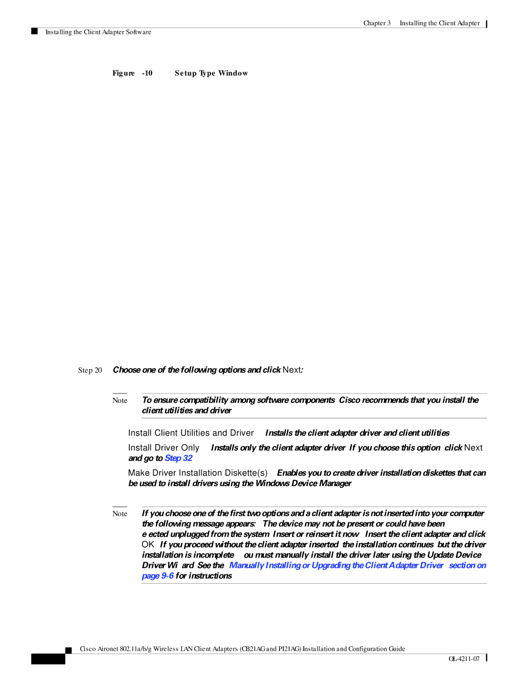 Cisco Systems PI21AG, CB21AG manual Setup Type Window 