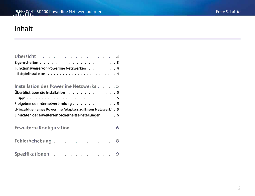Cisco Systems PLSK400 Inhalt, Übersicht, Installation .des .Powerline Netzwerks, Funktionsweise .von .Powerline Netzwerken 
