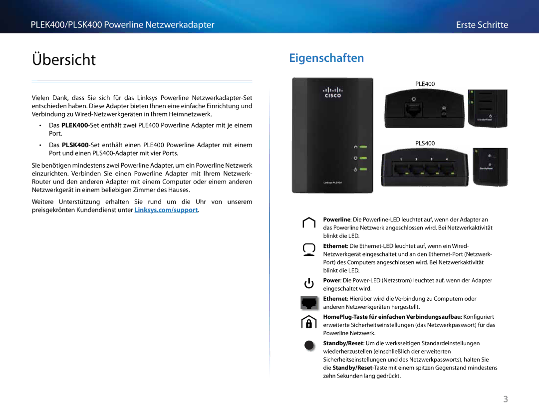 Cisco Systems PLEK400, PLSK400 manual Übersicht, Eigenschaften 