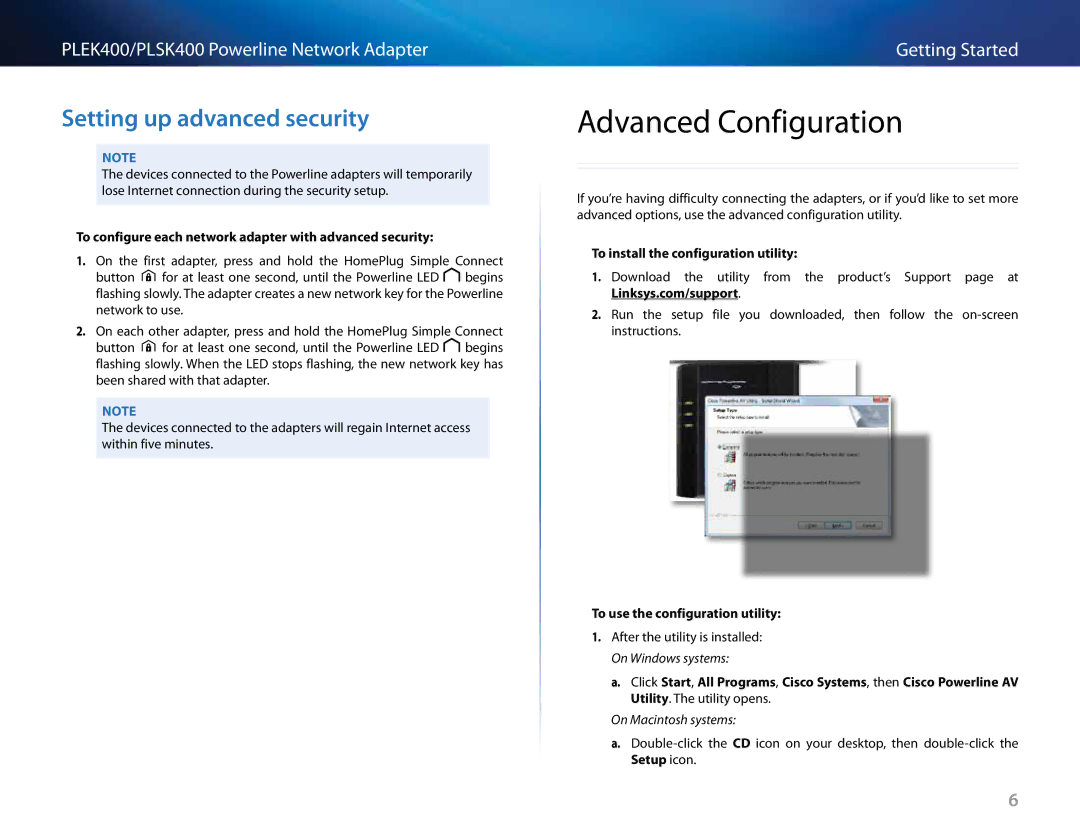 Cisco Systems PLSK400, PLEK400 Advanced Configuration, Setting.up.advanced.security, To install the configuration utility 