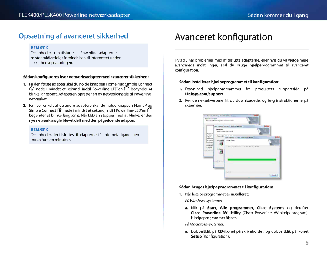 Cisco Systems PLSK400, PLEK400 manual Avanceret konfiguration, Opsætning .af .avanceret .sikkerhed 