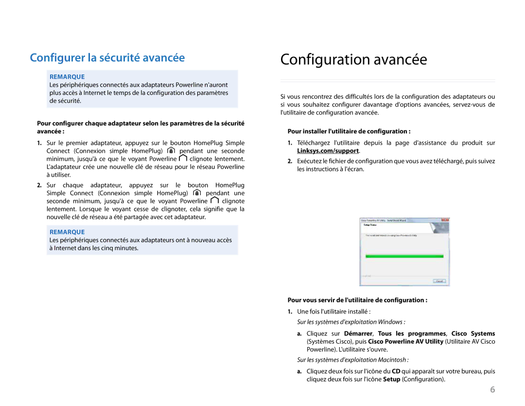 Cisco Systems PLSK400 Configuration avancée, Configurer la sécurité avancée, Pour installer lutilitaire de configuration 