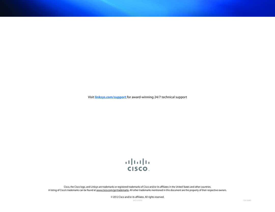 Cisco Systems PLW400 manual Visit linksys.com/support for award-winning 24/7 technical support, 3425-01010, 120126MS 