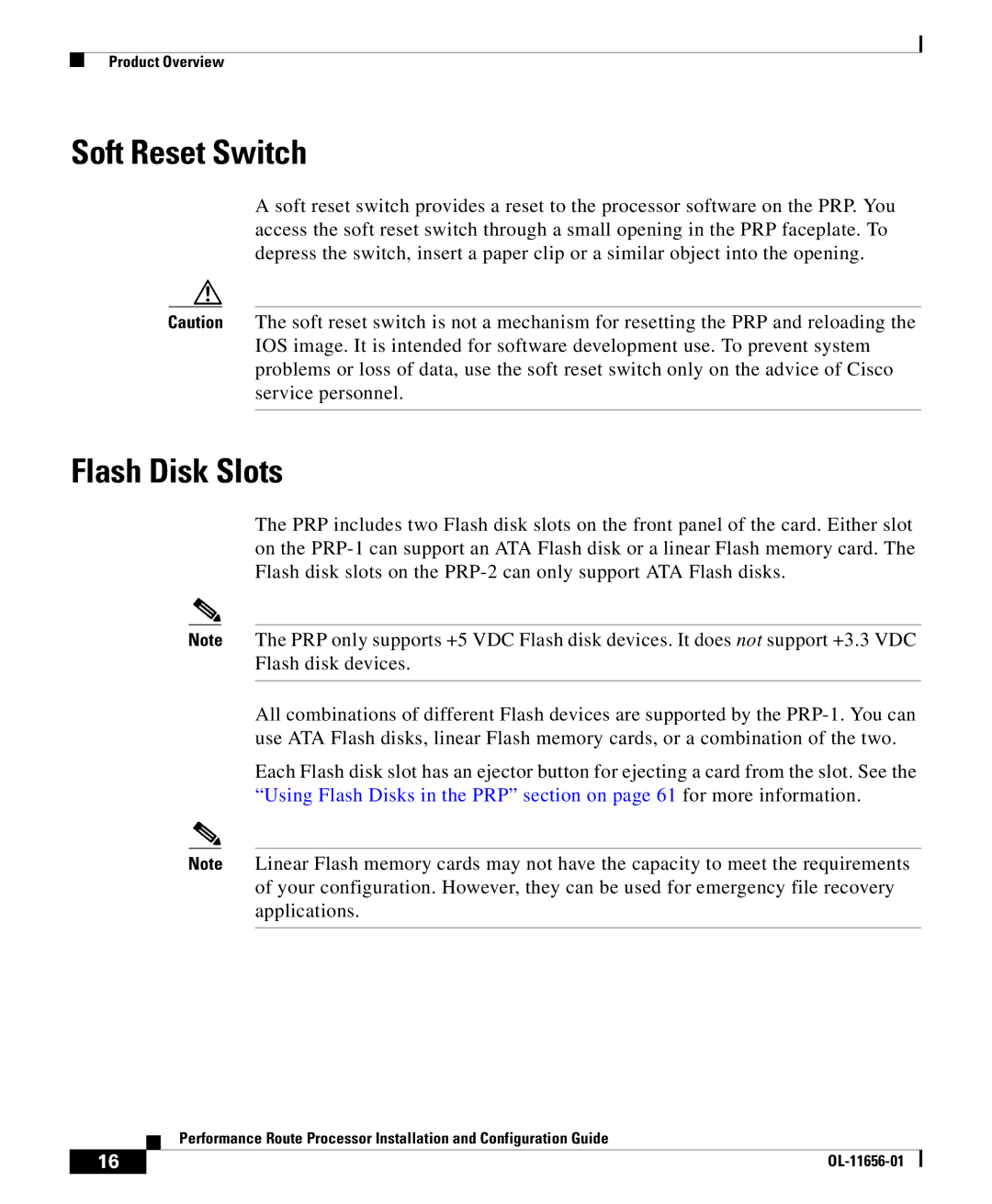 Cisco Systems PRP-1=, PRP-1/R=, PRP-2=, PRP-2/R= manual Soft Reset Switch, Flash Disk Slots 