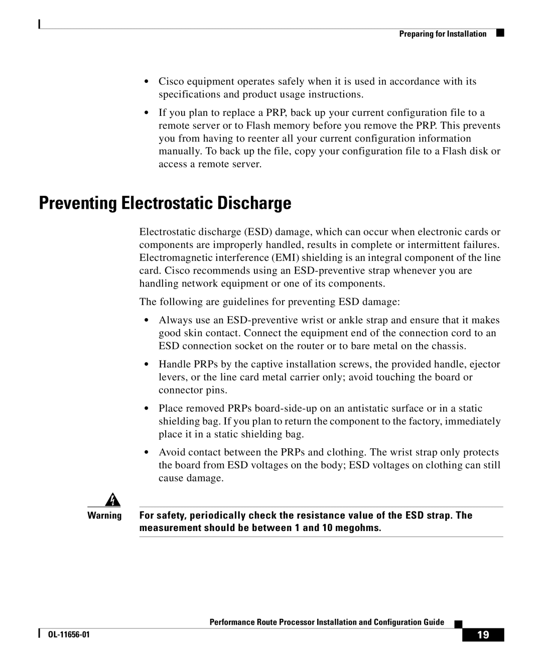 Cisco Systems PRP-2/R=, PRP-1=, PRP-1/R=, PRP-2= manual Preventing Electrostatic Discharge 