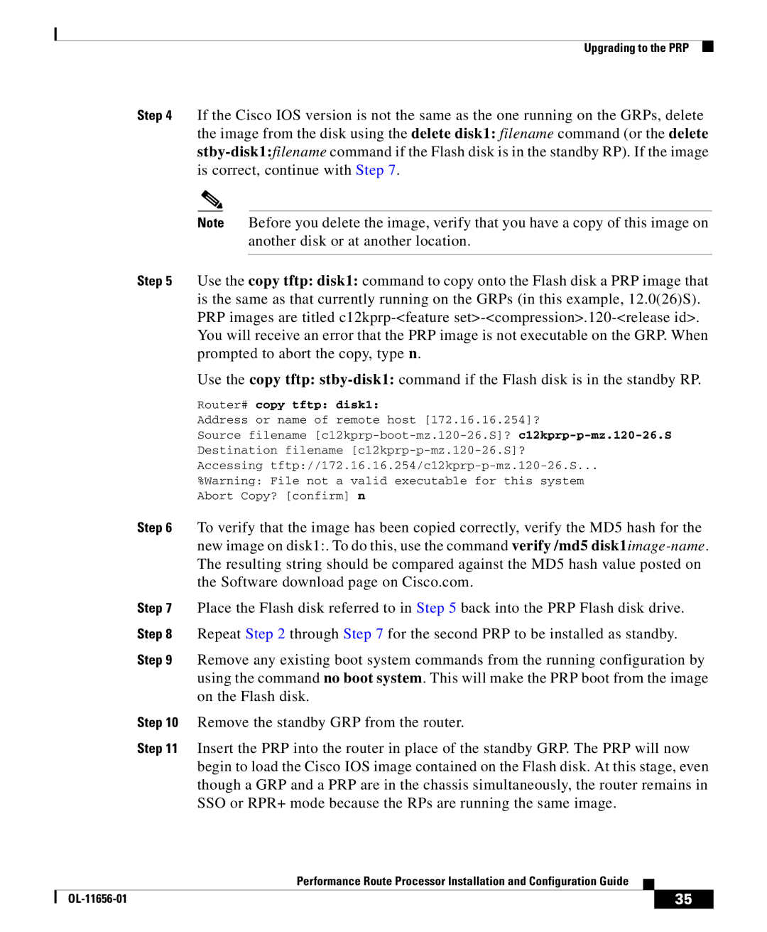 Cisco Systems PRP-2/R=, PRP-1= manual Is correct, continue with Step, Another disk or at another location, On the Flash disk 