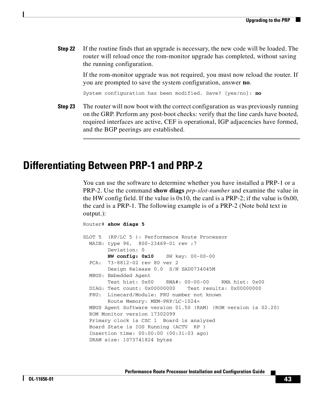 Cisco Systems PRP-2/R=, PRP-1=, PRP-1/R=, PRP-2= manual Differentiating Between PRP-1 and PRP-2, 0x10 