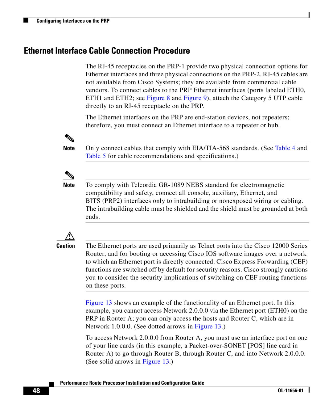 Cisco Systems PRP-1=, PRP-1/R=, PRP-2=, PRP-2/R= manual Ethernet Interface Cable Connection Procedure 