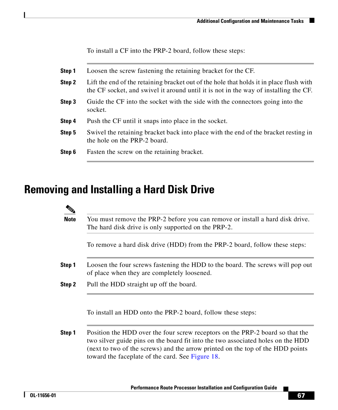 Cisco Systems PRP-2/R=, PRP-1=, PRP-1/R=, PRP-2= manual Removing and Installing a Hard Disk Drive 