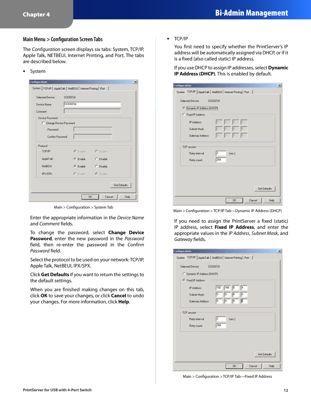 Cisco Systems PSUS4 manual Main Menu Configuration Screen Tabs 