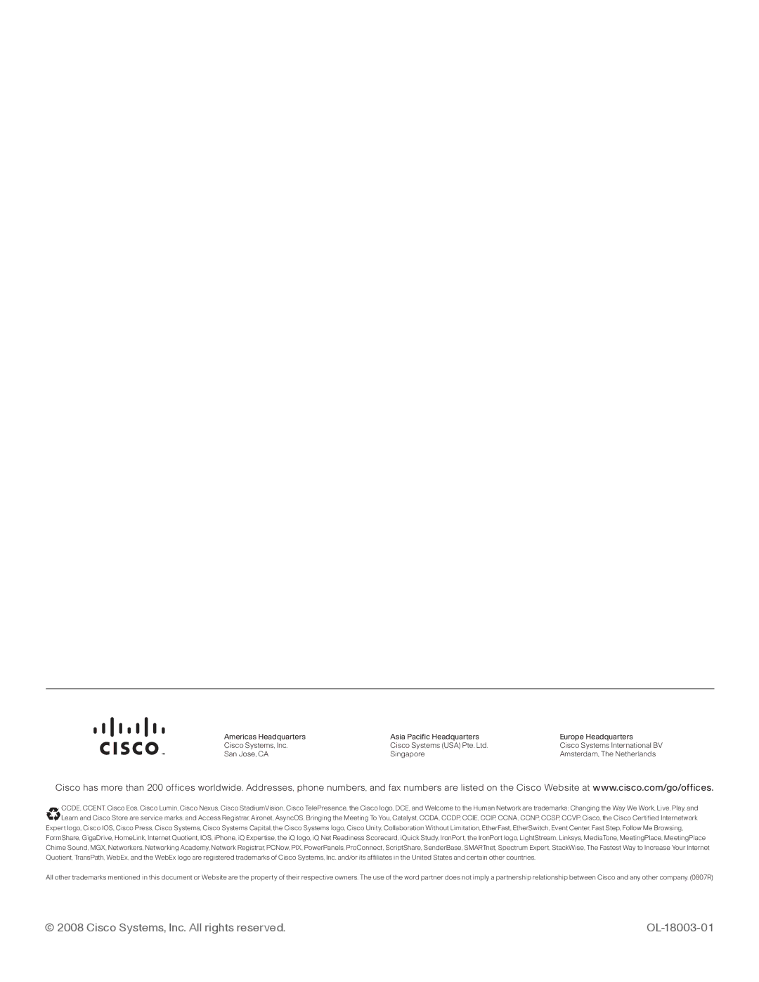 Cisco Systems PVC2300 manual Cisco Systems, Inc. All rights reserved OL-18003-01 