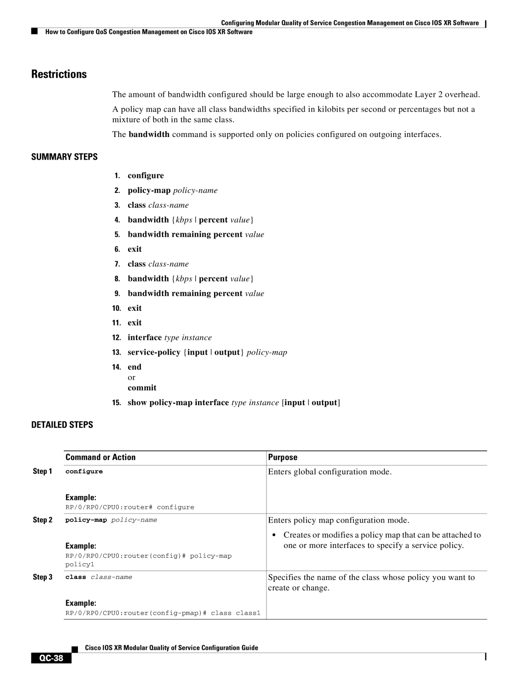 Cisco Systems QC-29 manual Command or Action Purpose, Example, QC-38 