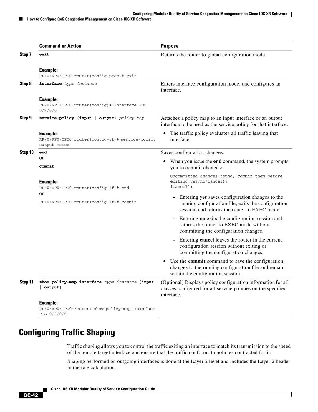 Cisco Systems QC-29 manual Configuring Traffic Shaping, QC-42 