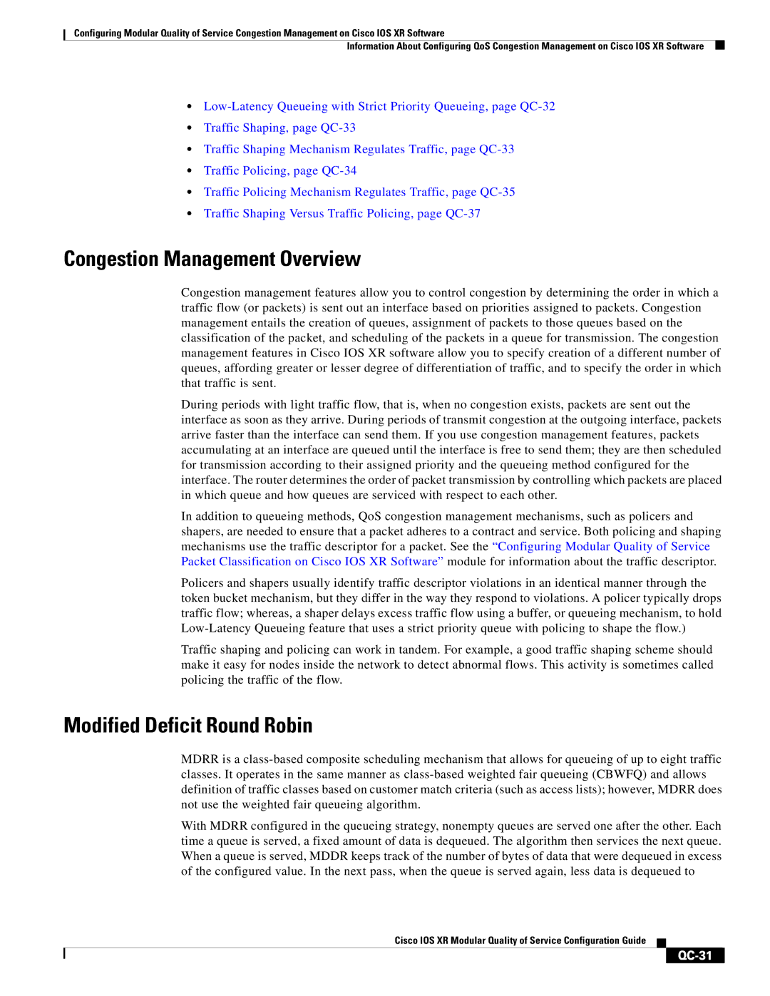 Cisco Systems QC-29 manual Congestion Management Overview, Modified Deficit Round Robin, QC-31 