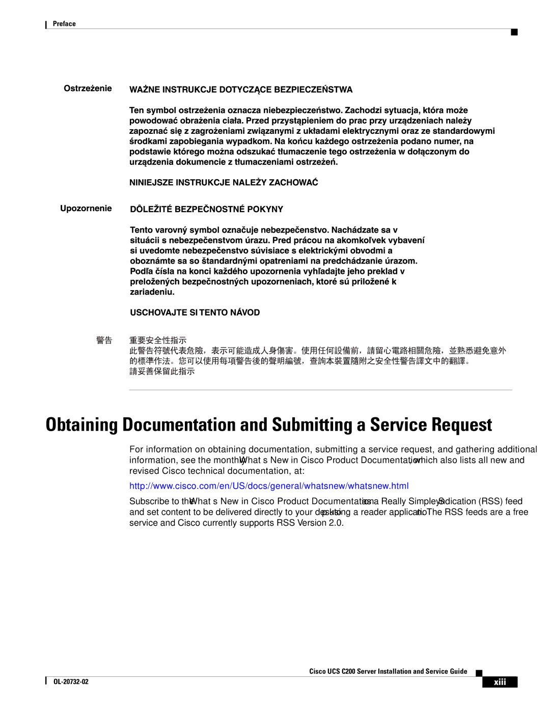 Cisco Systems UCS C200 M1, R2001120402 manual Obtaining Documentation and Submitting a Service Request 