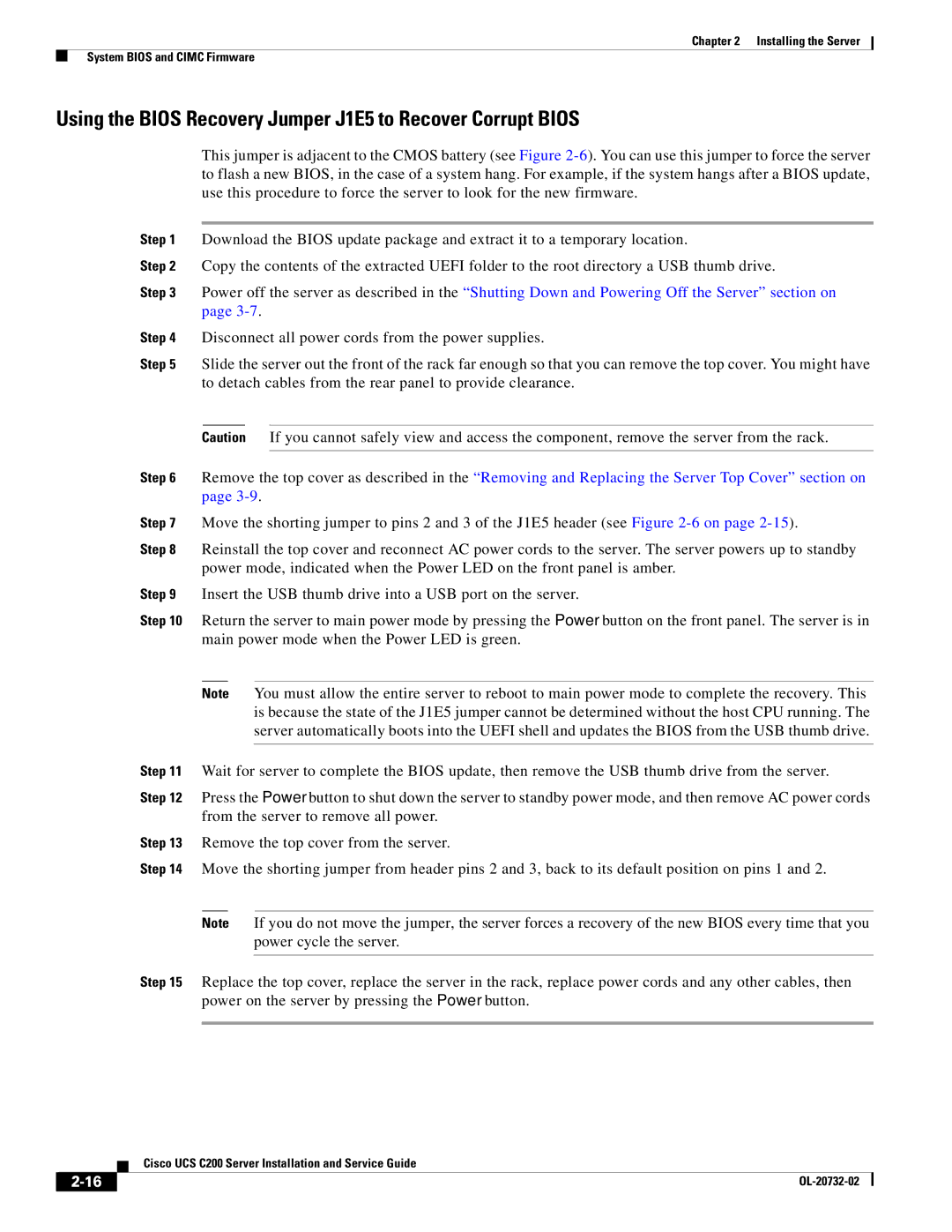 Cisco Systems R2001120402, UCS C200 M1 manual Using the Bios Recovery Jumper J1E5 to Recover Corrupt Bios 