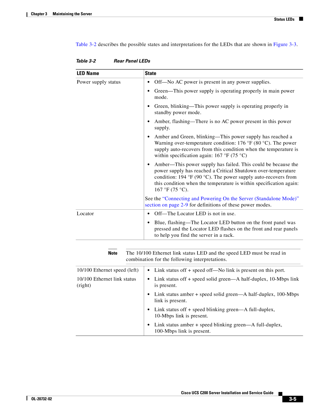 Cisco Systems R2001120402, UCS C200 M1 manual LED Name State 