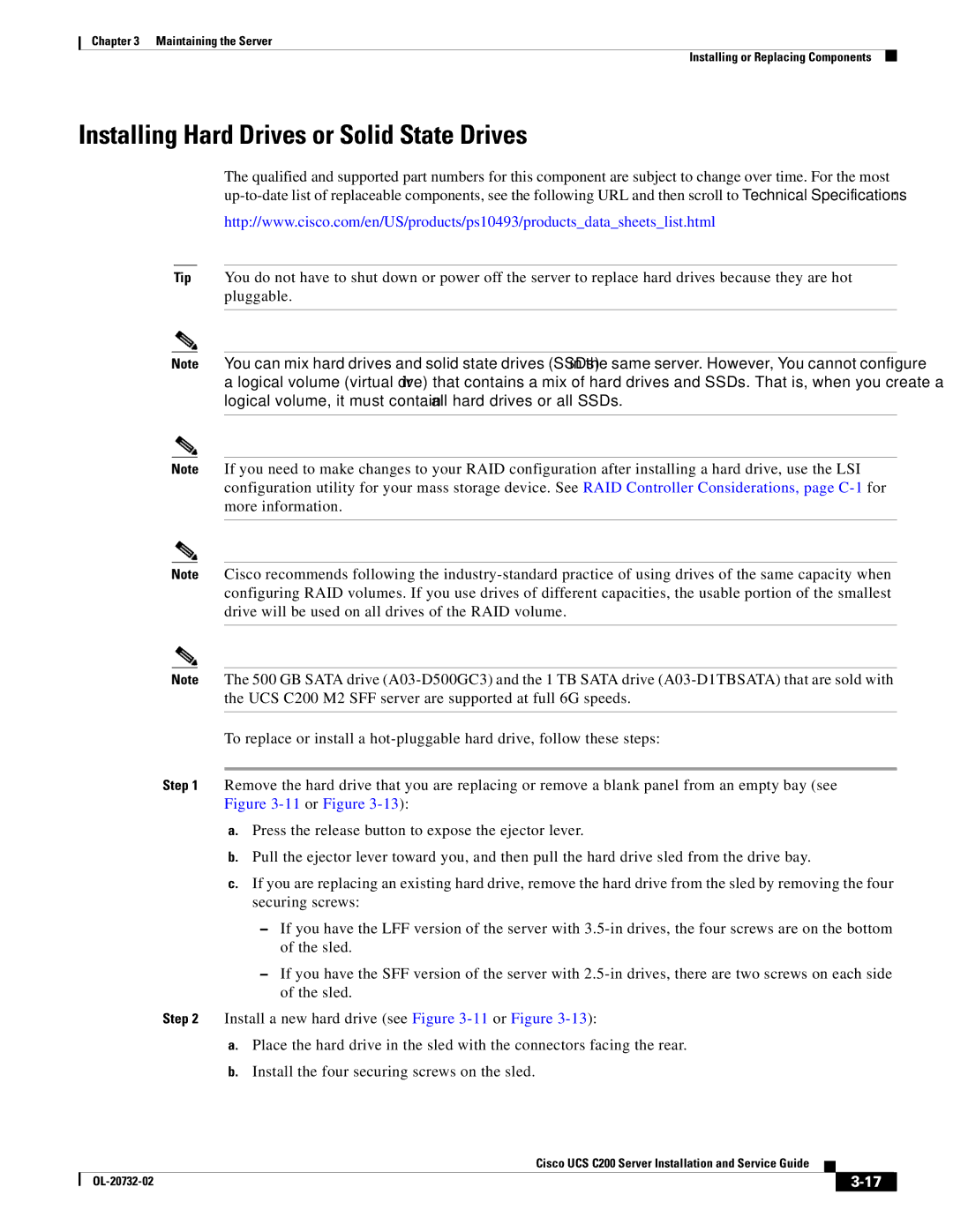 Cisco Systems R2001120402, UCS C200 M1 manual Installing Hard Drives or Solid State Drives 