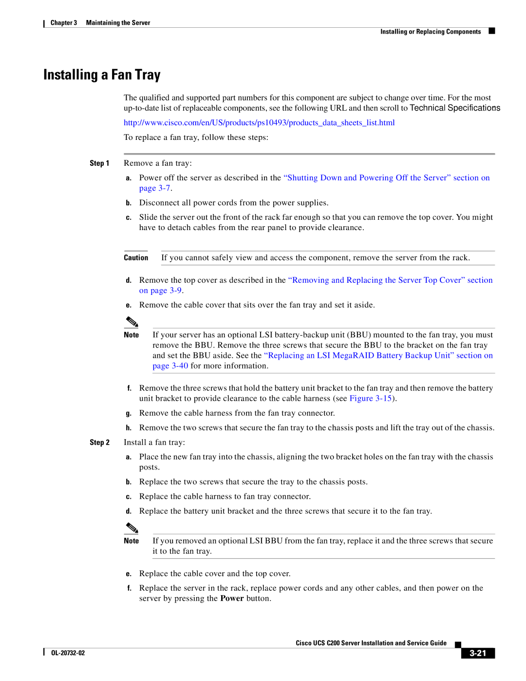 Cisco Systems UCS C200 M1, R2001120402 manual Installing a Fan Tray 