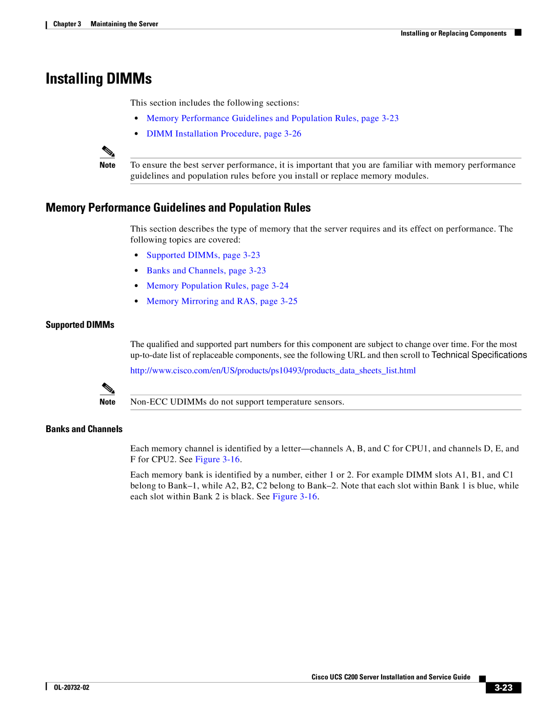 Cisco Systems R2001120402, UCS C200 M1 manual Installing DIMMs, Memory Performance Guidelines and Population Rules 