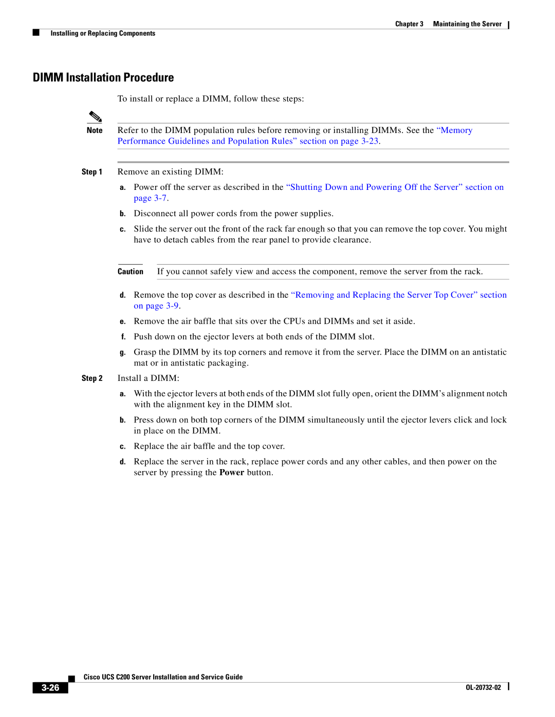 Cisco Systems R2001120402, UCS C200 M1 manual Dimm Installation Procedure 