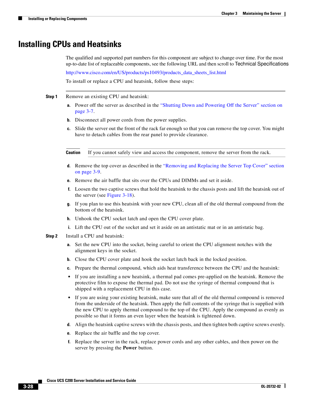 Cisco Systems R2001120402, UCS C200 M1 manual Installing CPUs and Heatsinks 