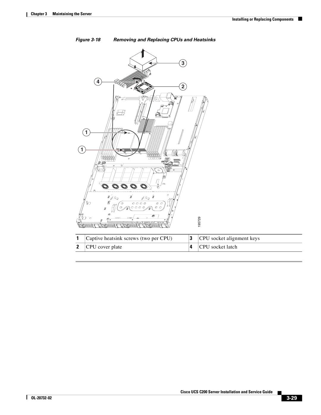 Cisco Systems R2001120402, UCS C200 M1 manual Removing and Replacing CPUs and Heatsinks 