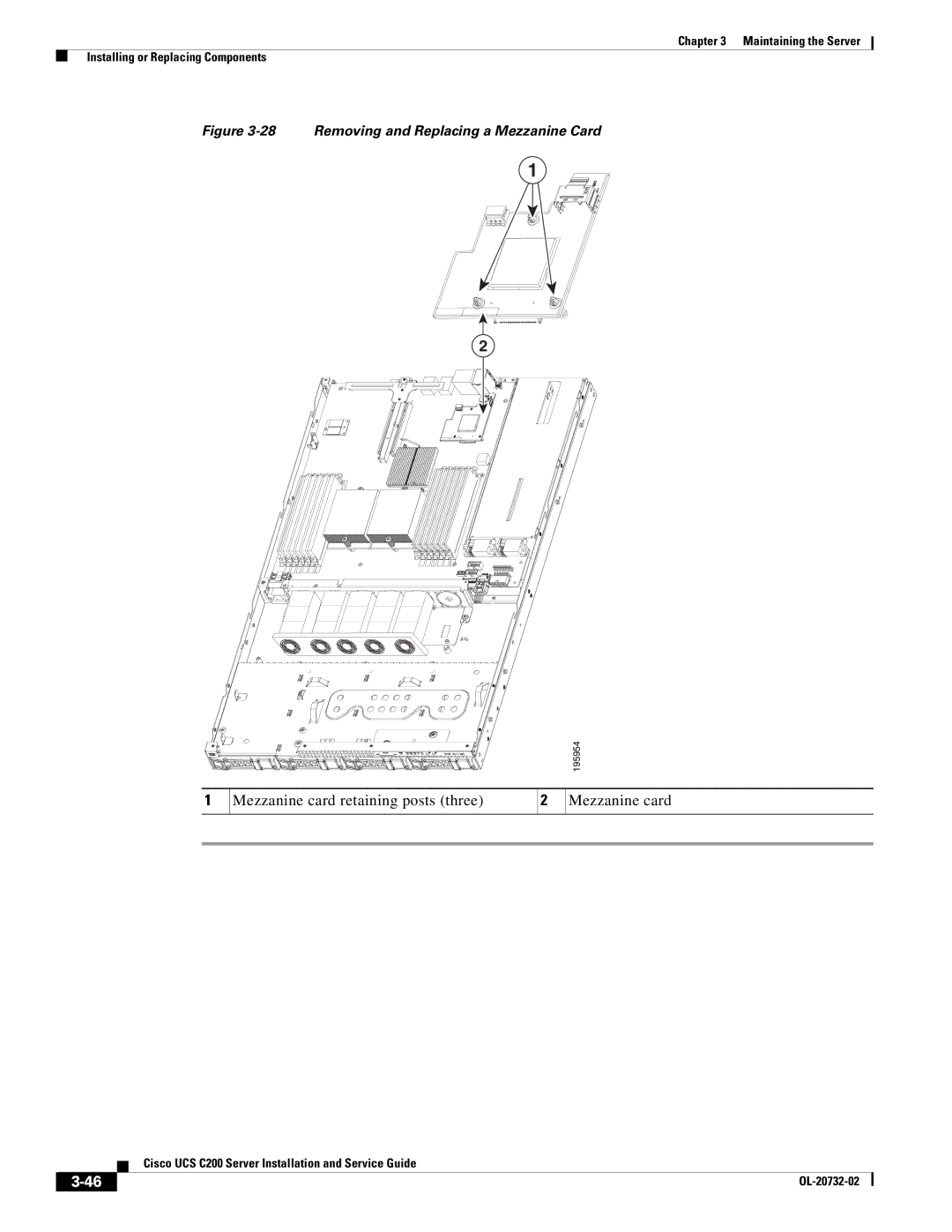 Cisco Systems R2001120402, UCS C200 M1 manual Mezzanine card retaining posts three 