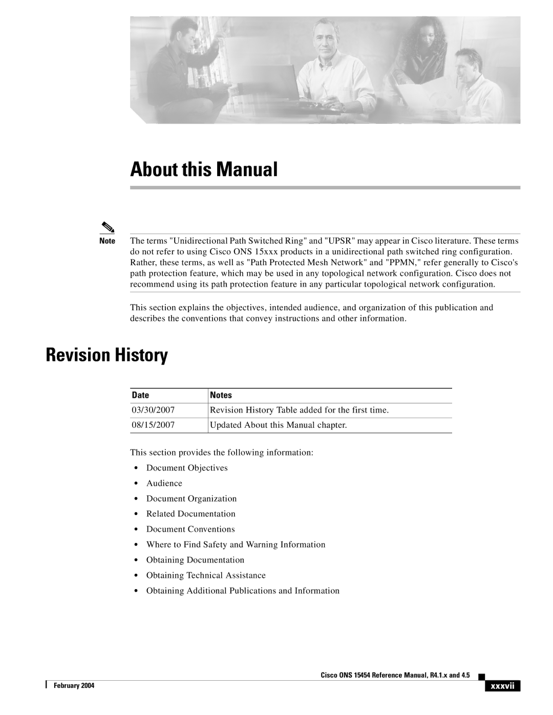 Cisco Systems 4.5, R4.1.x manual Revision History, Date, Xxxvii 