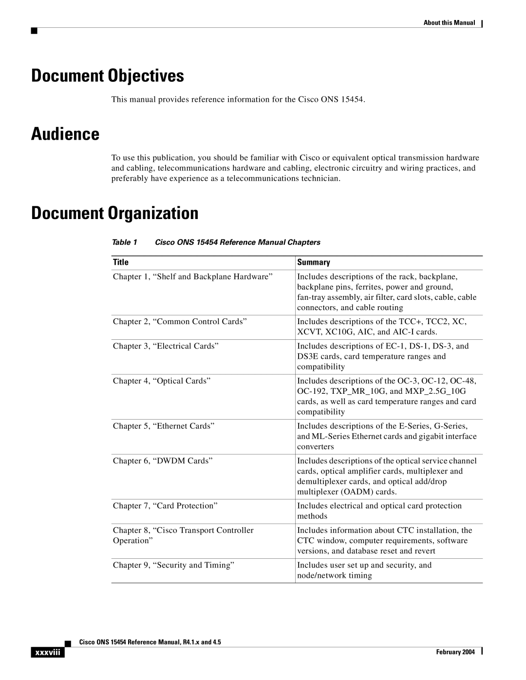 Cisco Systems R4.1.x, 4.5 manual Document Objectives, Audience, Document Organization, Title Summary, Xxxviii 