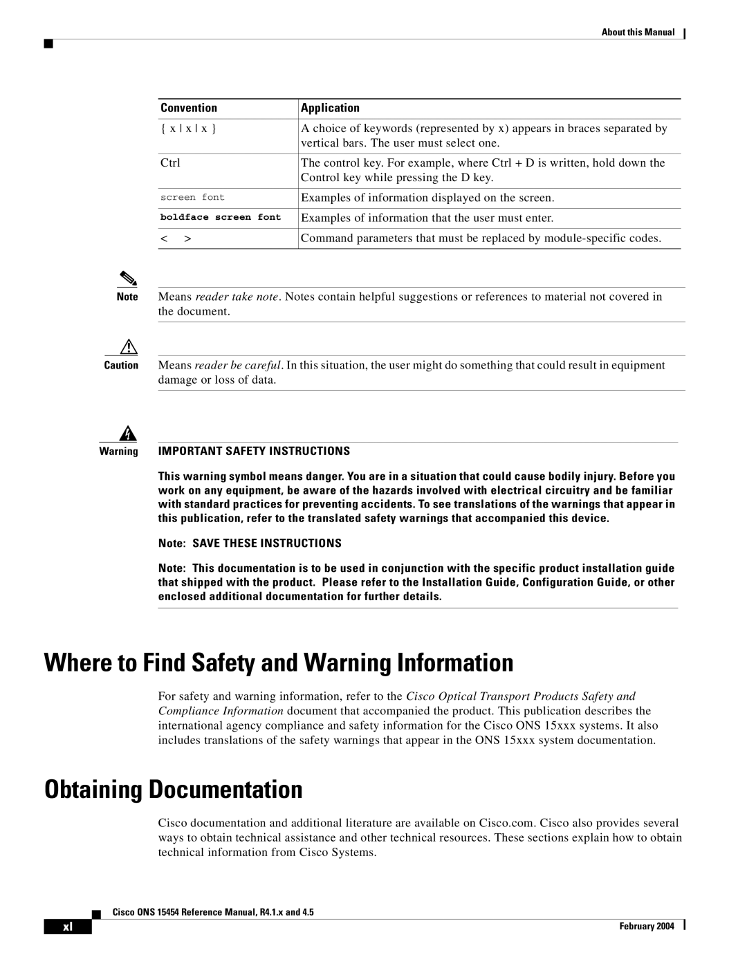 Cisco Systems R4.1.x, 4.5 manual Where to Find Safety and Warning Information, Obtaining Documentation 