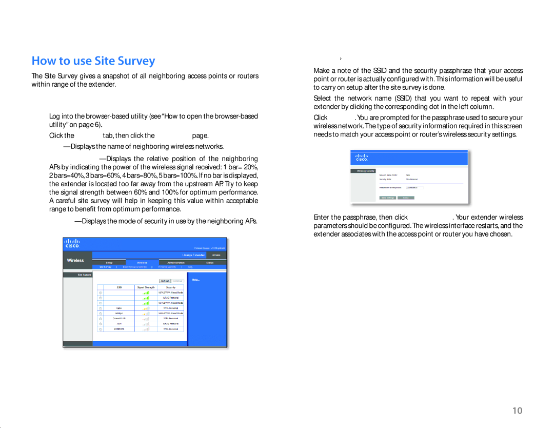 Cisco Systems RE1000 manual How to use Site Survey, To open the Site Survey 