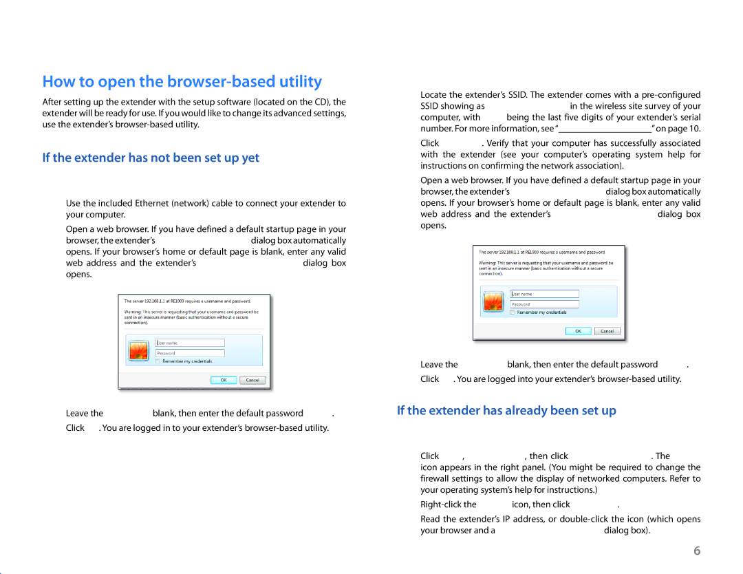 Cisco Systems RE1000 manual How to open the browser-based utility, If the extender has not been set up yet 