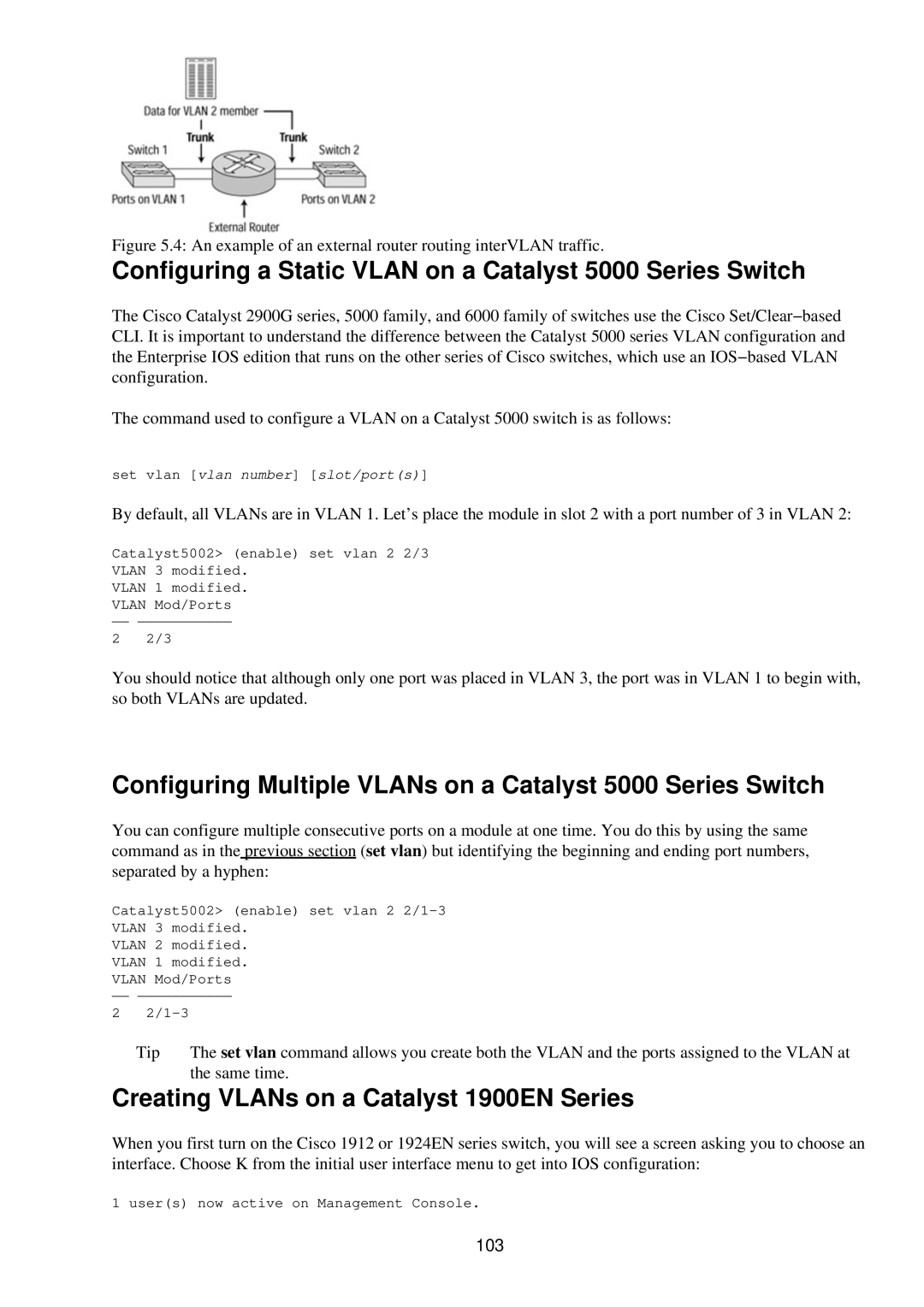 Cisco Systems RJ-45-to-AUX manual Configuring a Static Vlan on a Catalyst 5000 Series Switch, 103 